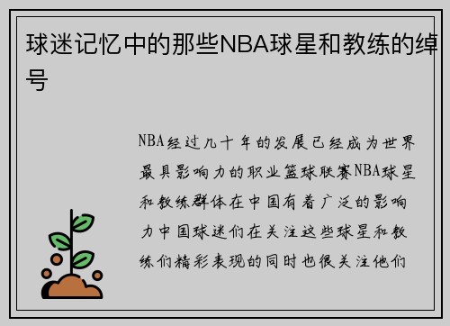 球迷记忆中的那些NBA球星和教练的绰号